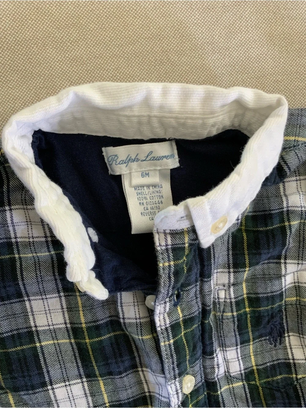 Ralph Lauren Green and White Plaid Button-Front One-Piece